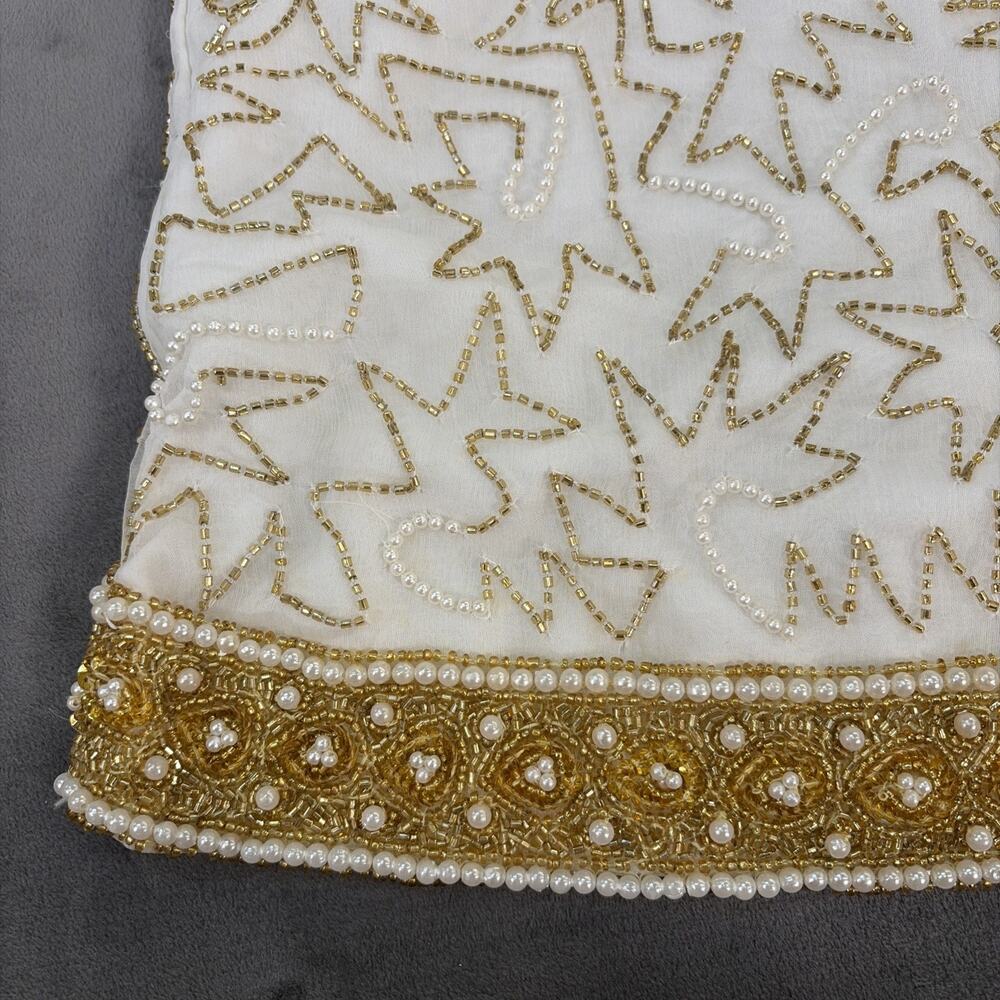 Laurence Kazar Ivory & Gold Sequined Beaded Pearl Silk Blouse Luxury XXL Charity - Picture 5 of 10